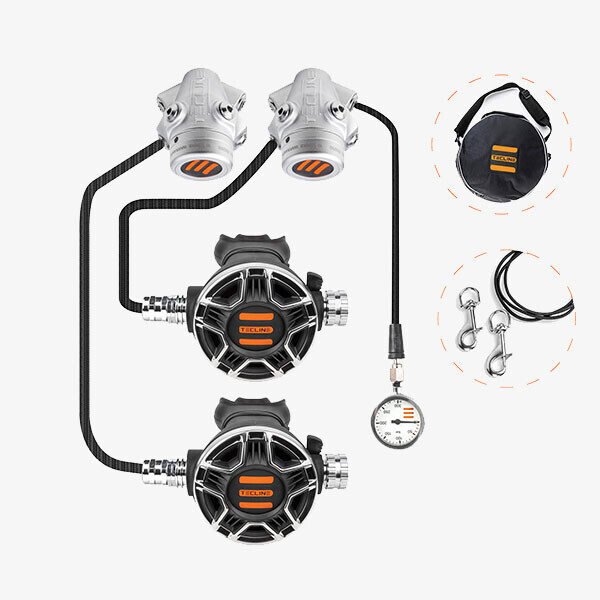 퐁당닷컴,V1 TEC2 더블 세트,V1 딘 1단계 2개 + TEC2 2단계 2개 + 저압 러버호스 60cm +  저압 러버호스 200cm +  52mm 300bar SPG + 고압 호스 60cm  + 스텐싱글스냅 88mm 2개 +  호흡기 가방,텍라인,스쿠버 > 호흡기, 보조 호흡기 > 테크니컬용